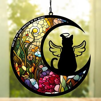 BamLue Cat Memorial Suncatcher for Windows Memorial Ornament, Pet Sympathy Gift to Memorialize The Loss, Angel Cat Sun Catchers with Personalized Decorations in Loving Memory for Loss