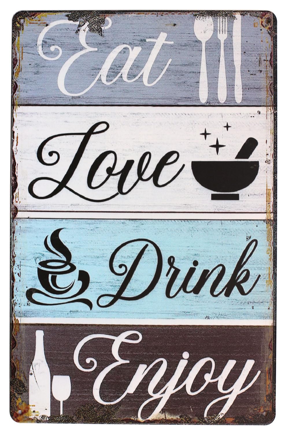 SMAZDFXX Eat Love Drink Enjoy, Metal Tin Sign, Vintage Plaque Home Wall Decor Poster Cafes Bar Club 12"x16"