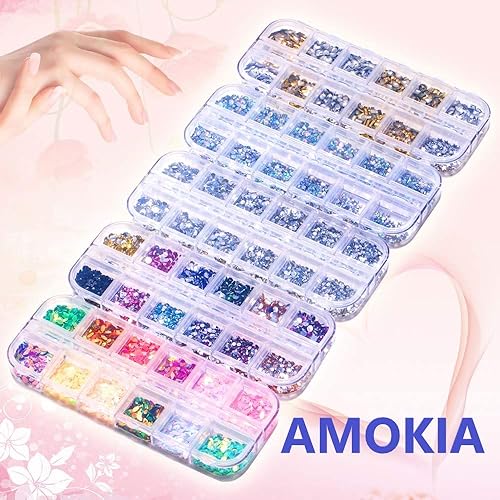 Miniatura 2 de 6400 diamantes de imitación para arte de uñas, gemas de cristal para uñas, aretes de uñas dorados y plateados, lentejuelas coloridas y diamantes de