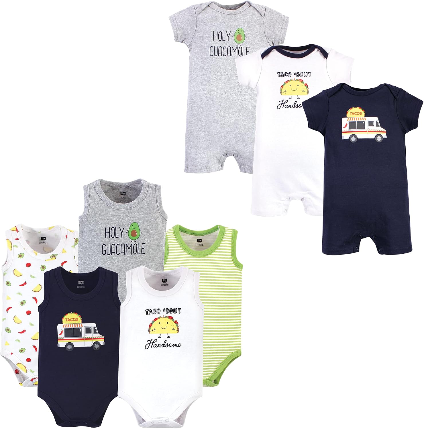 Hudson Baby baby-girls Cotton Bodysuits and Rompers, 8-piece
