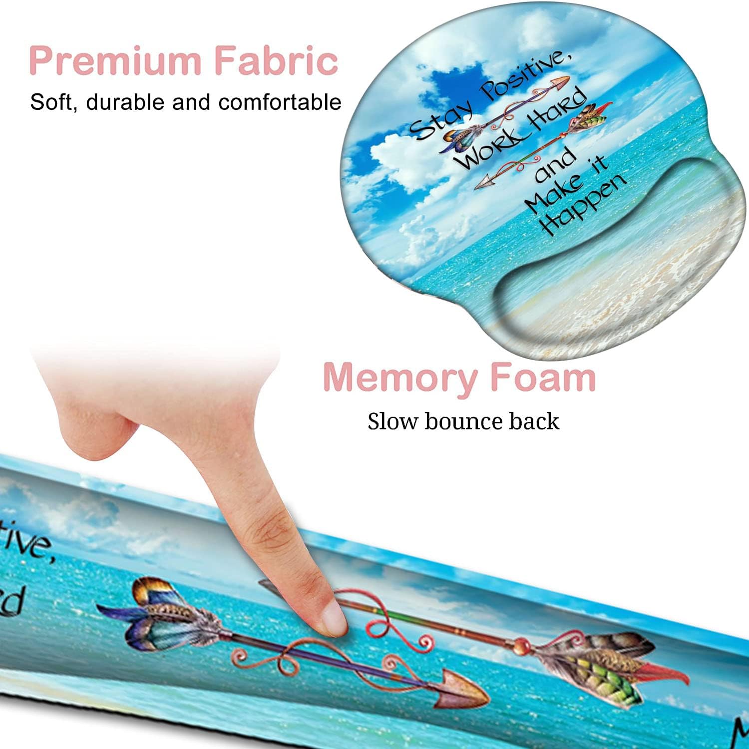 Keyboard Wrist Rest and Mouse Pad with Wrist Support, Ergonomic Gel Mouse Pad Coaster, Easy Typing Pain Relief, Memory Foam Keyboard Mousepad Set,Stay Positive Work Hard Make It Happen