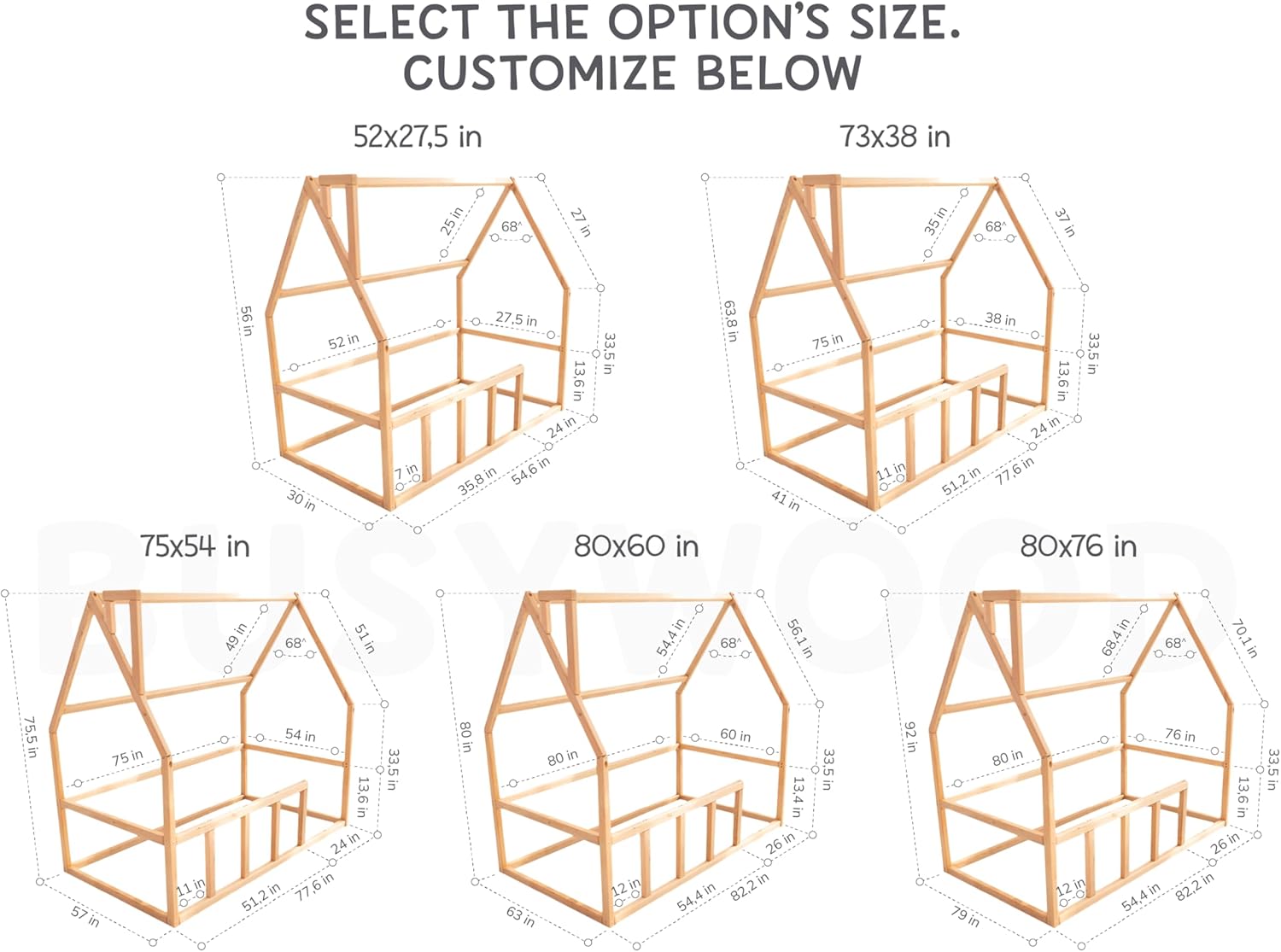 BUSYWOOD House Bed for Kids - Play Bed for Sleeping and Climbing - Montessori Toddler Floor Bed - Cute Loft Bed for Kids - Wood Toddler Beds - Kids Bedroom Furniture (Model 1, Floor Bed)
