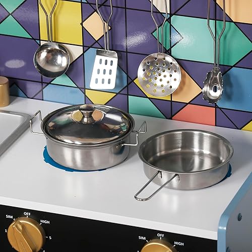 Miniatura 5 de Juego de juguetes de cocina de madera con luz, juego de cocina de juguete de simulación para niños, horno de juguete para fregadero con microondas,