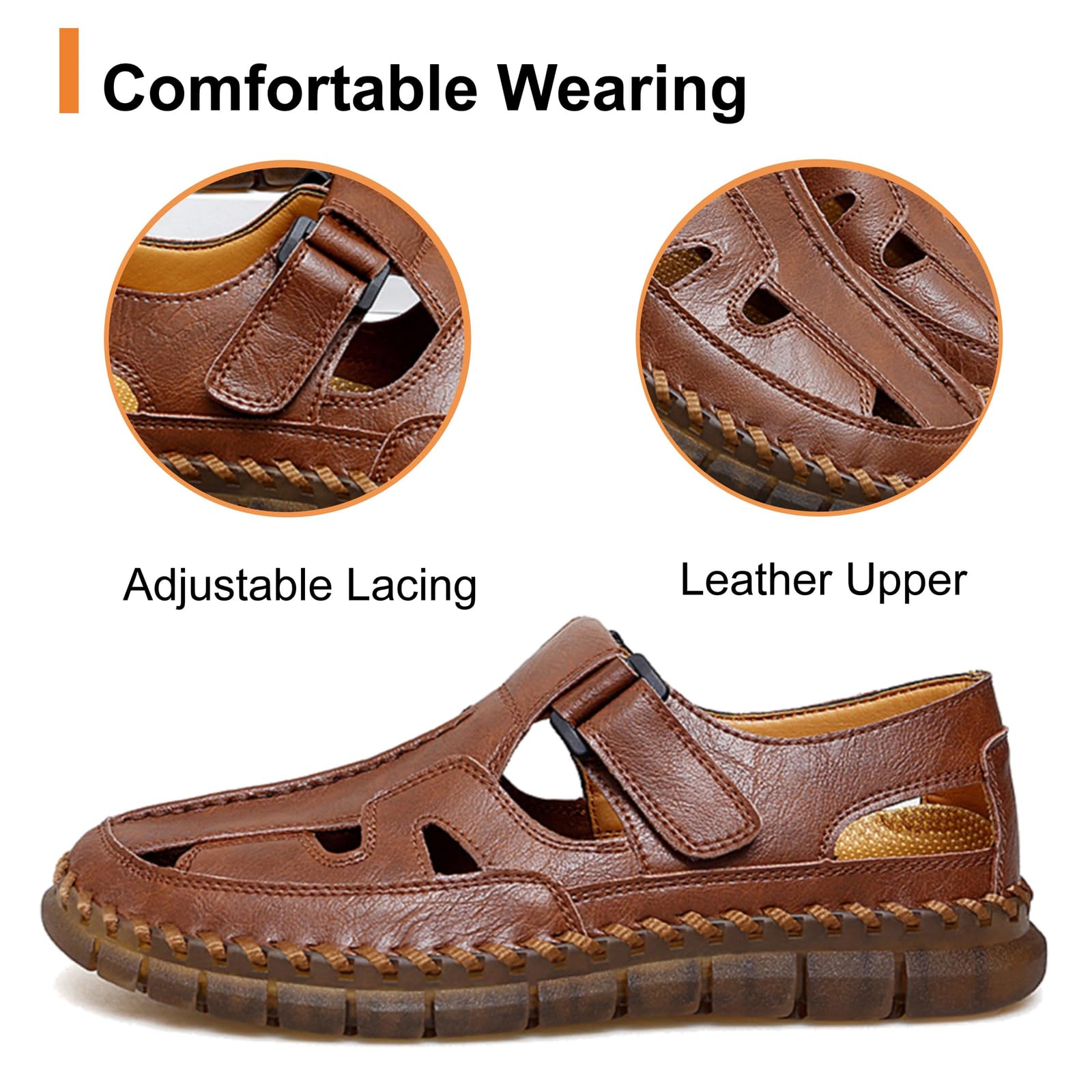 Sandales de sport Erbon pour hommes pratiquant des activités sportives, Marron, Cuir, Sans talon, À enfiler, Sangle unique, Sandal de sport