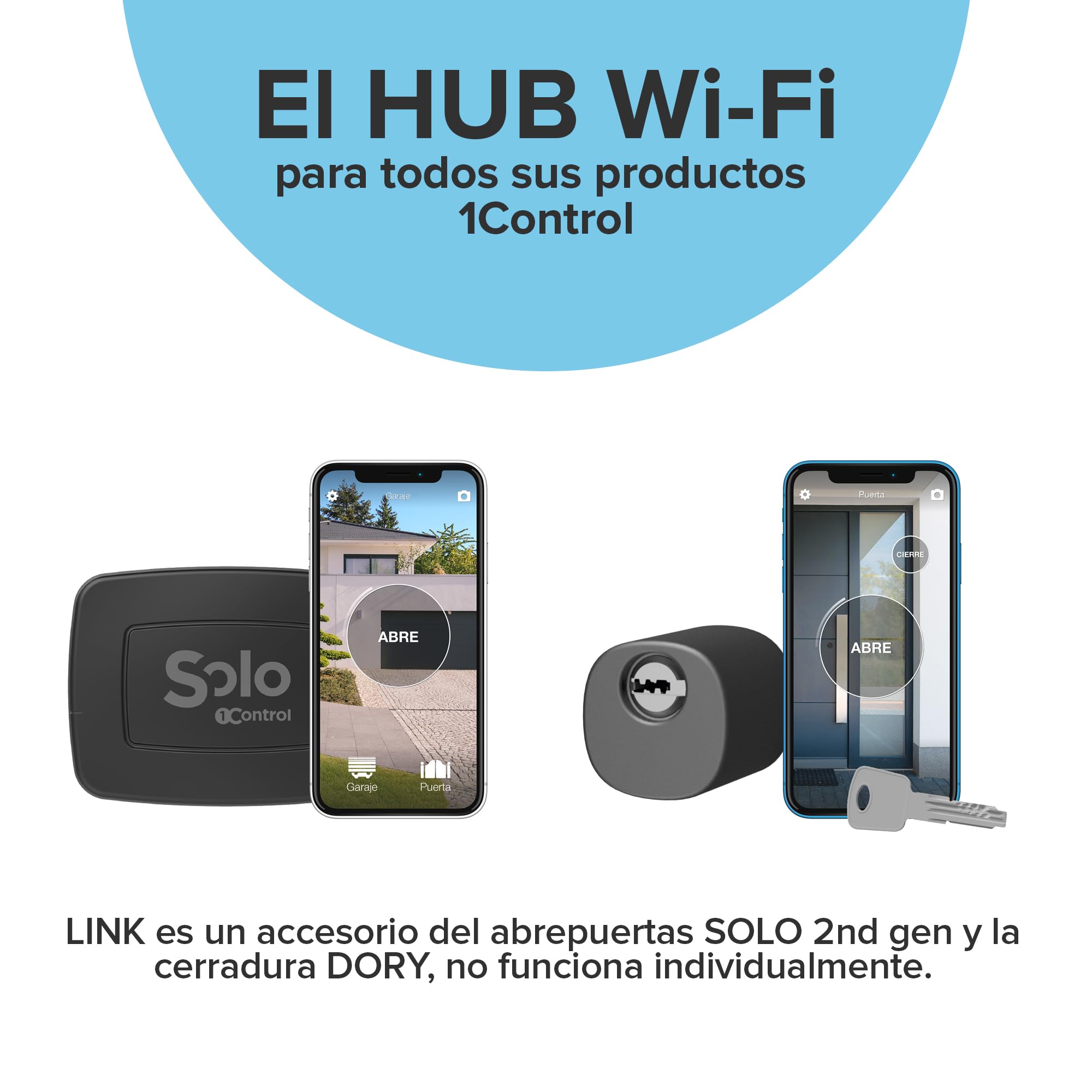 1Control Link Accesorio Wi-Fi Apertura Remota y Comandos Vocales Compatible con Abridor de Puerta y Garaje Solo de 2ª Generación, Alexa, Google Home y Siri, Made in Italy