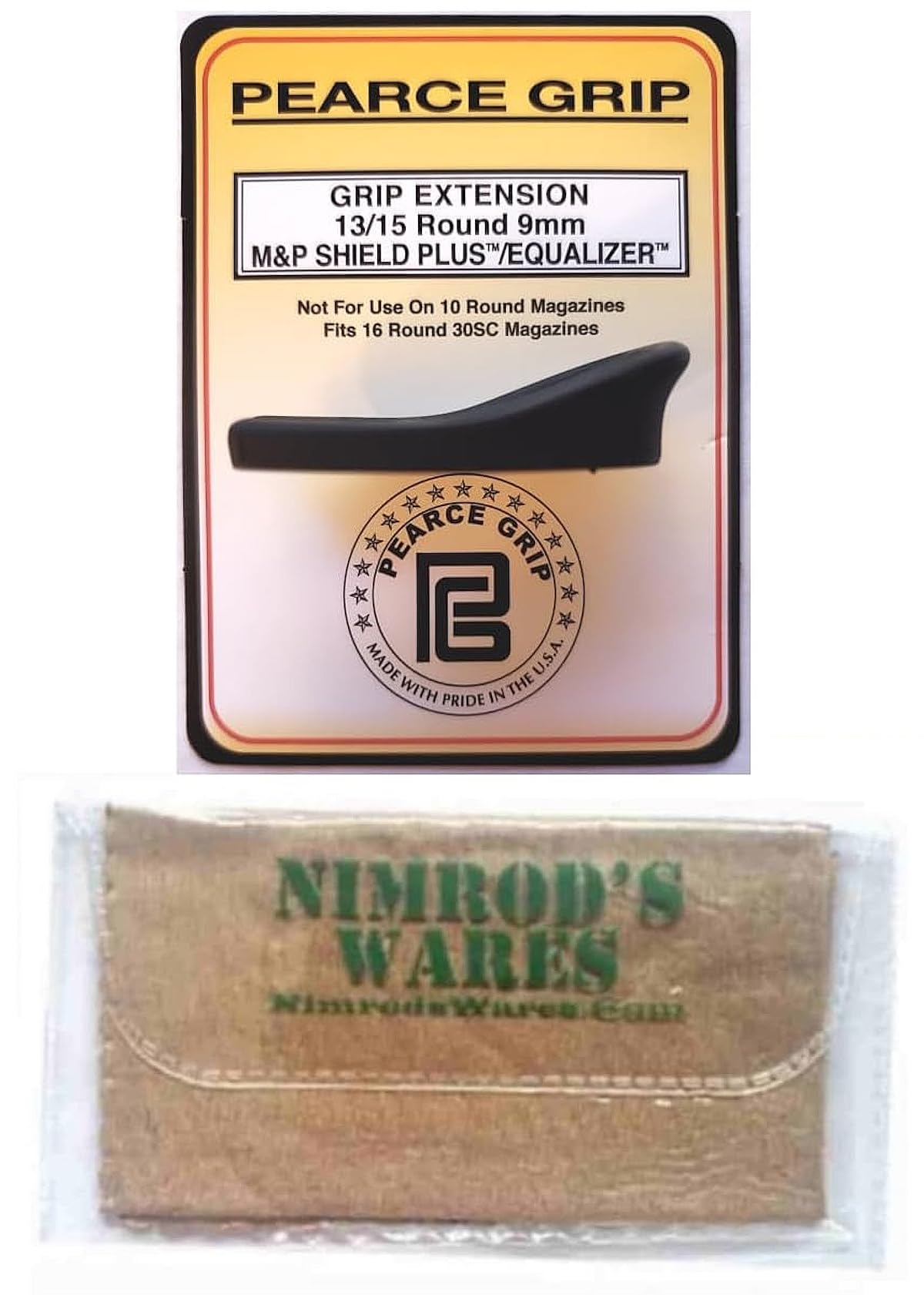 Nimrod's WaresPearce Grip Extension Compatible with S&W M&P 9 Shield Plus .30SC 16 Rd PG-SP13 Bundle with Microfiber Cloth