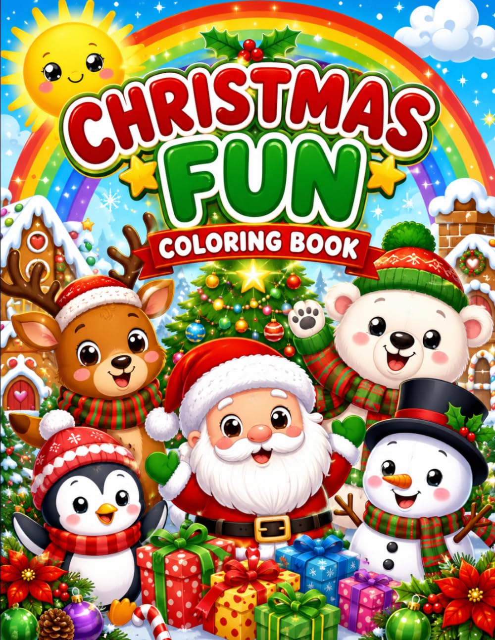 Cute Christmas Fun Coloring Book: A Festive Holiday Coloring Book for Kids Ages 3–8 with Santa, Reindeer, Christmas Trees, Elves, Snowmen, Gifts, Gingerbread Houses & More