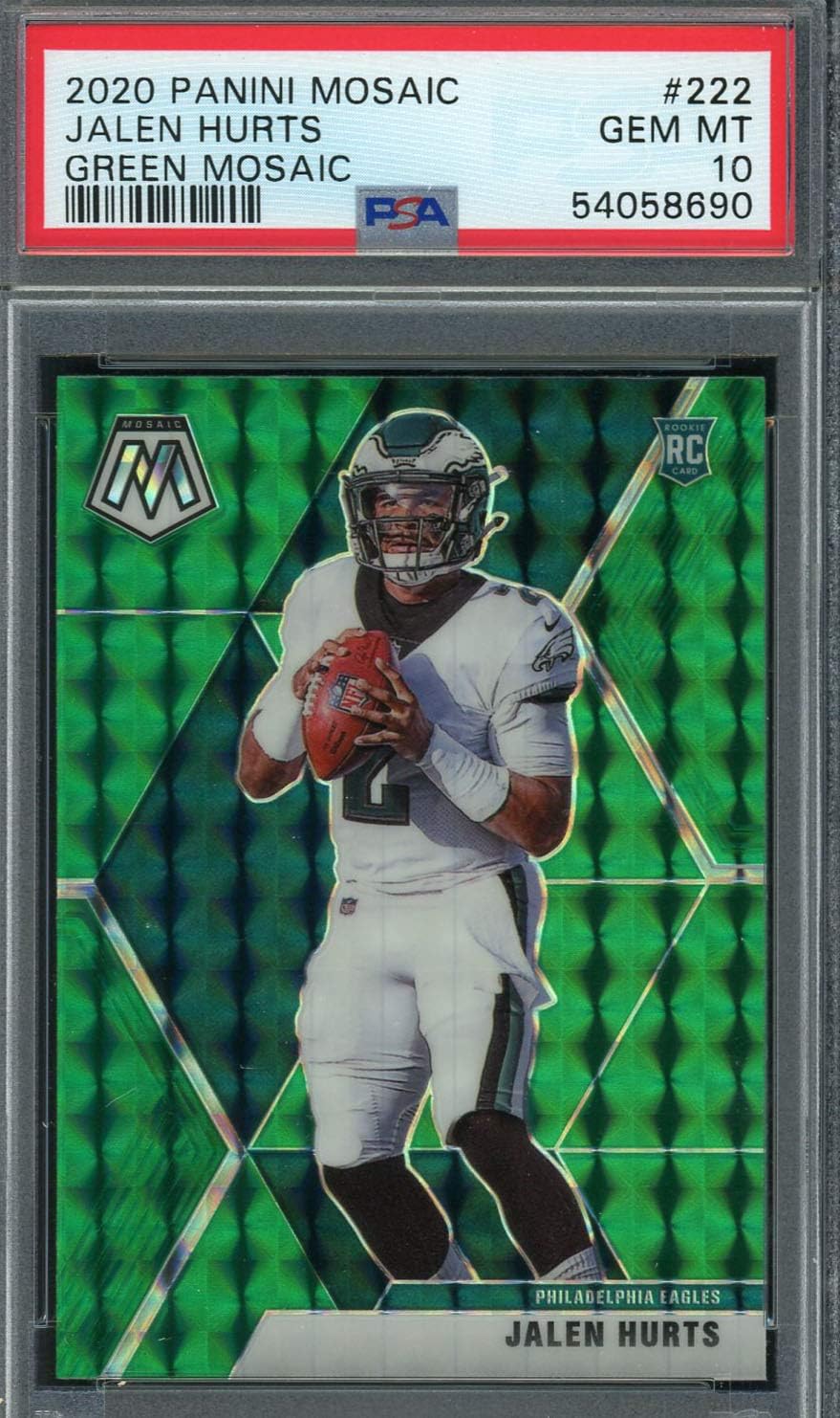 Jalen Hurts 2020 Green Mosaic Rookie Card #222 PSA 10 (Cert #5458690) Gem Mint, Jalen Hurts Card by Powers Sports Memorabilia