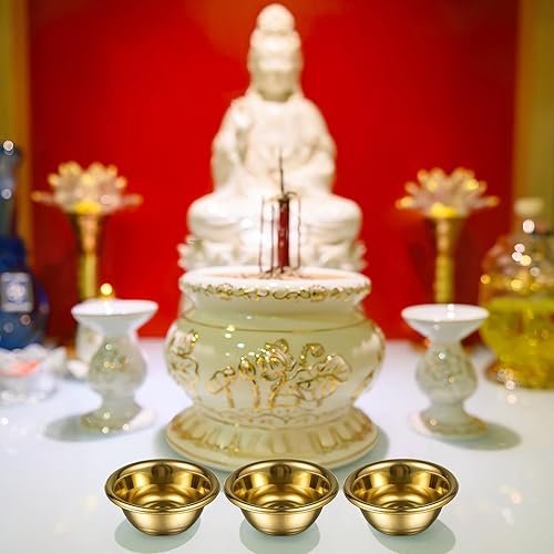Miniatura 2 de HOMSFOU 7 uds Cobre Ofrenda Tazón Tazas Buddha Adoración Sacrificial Tazas de Té para el Hogar Budista Suministros 2.8 in