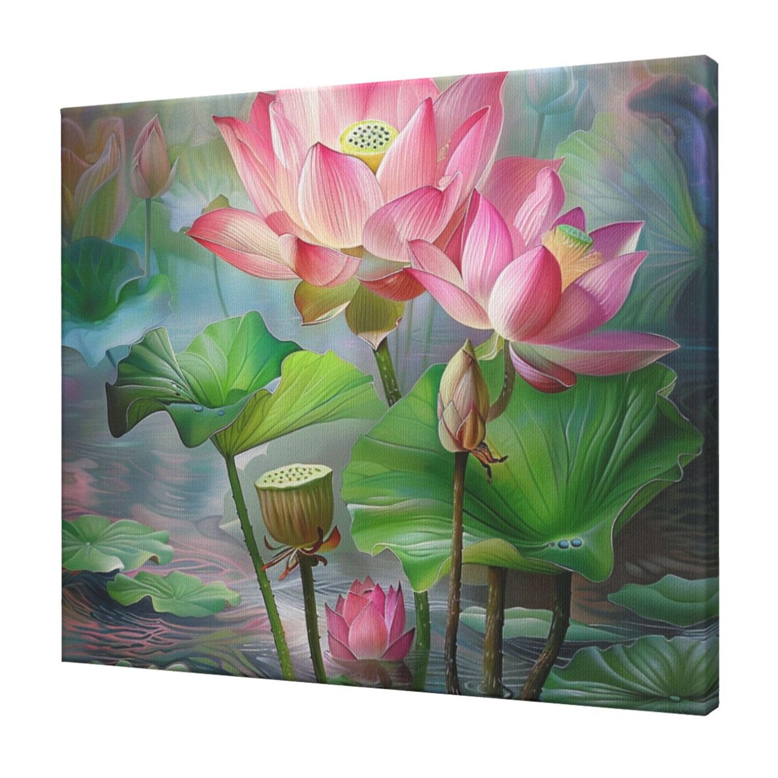 YKLJG spirit of the lotus Printed Wall Art Canvas Prints 60x50 CM Wooden Framed Picture Painting Artwork for Bedroom Kitchen Home Office Decor