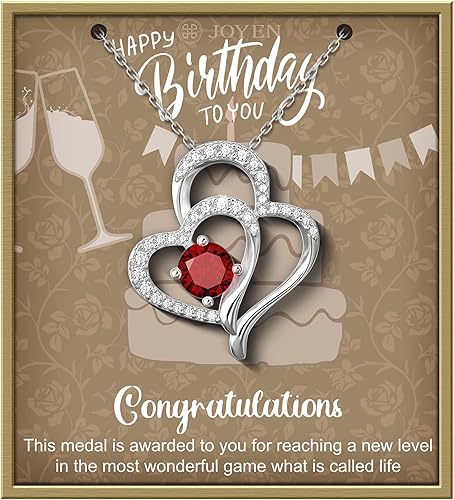 Collares de corazón de amor para mujer, chapados en plata, collar con colgante de circonita cúbica de doble corazón con cristales de piedra natal,