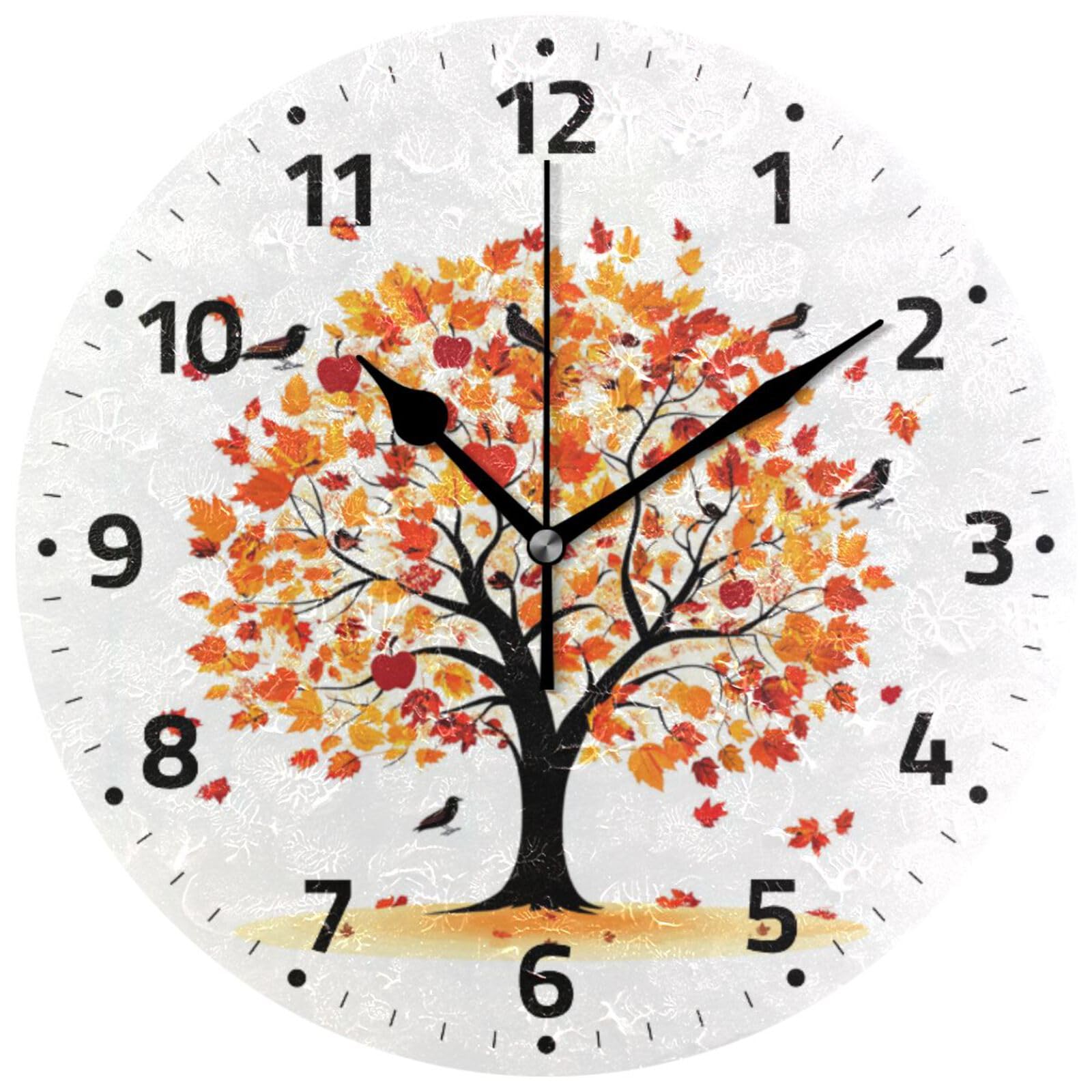 Horloge murale lumineuse feuilles d'automne Vdsrup ronde et silencieuse de 24 cm