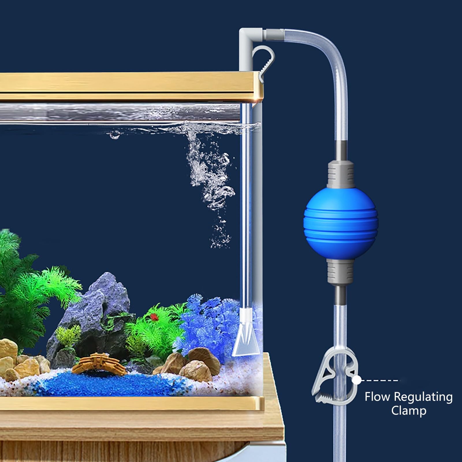 Manguera De Sifón Manual con Abrazadera Controladora De Manguera De Agua, Herramientas De Limpieza para Peceras, Aspirador De Sifón para Acuarios, Apto para Limpiar Grava y Arena(Red)