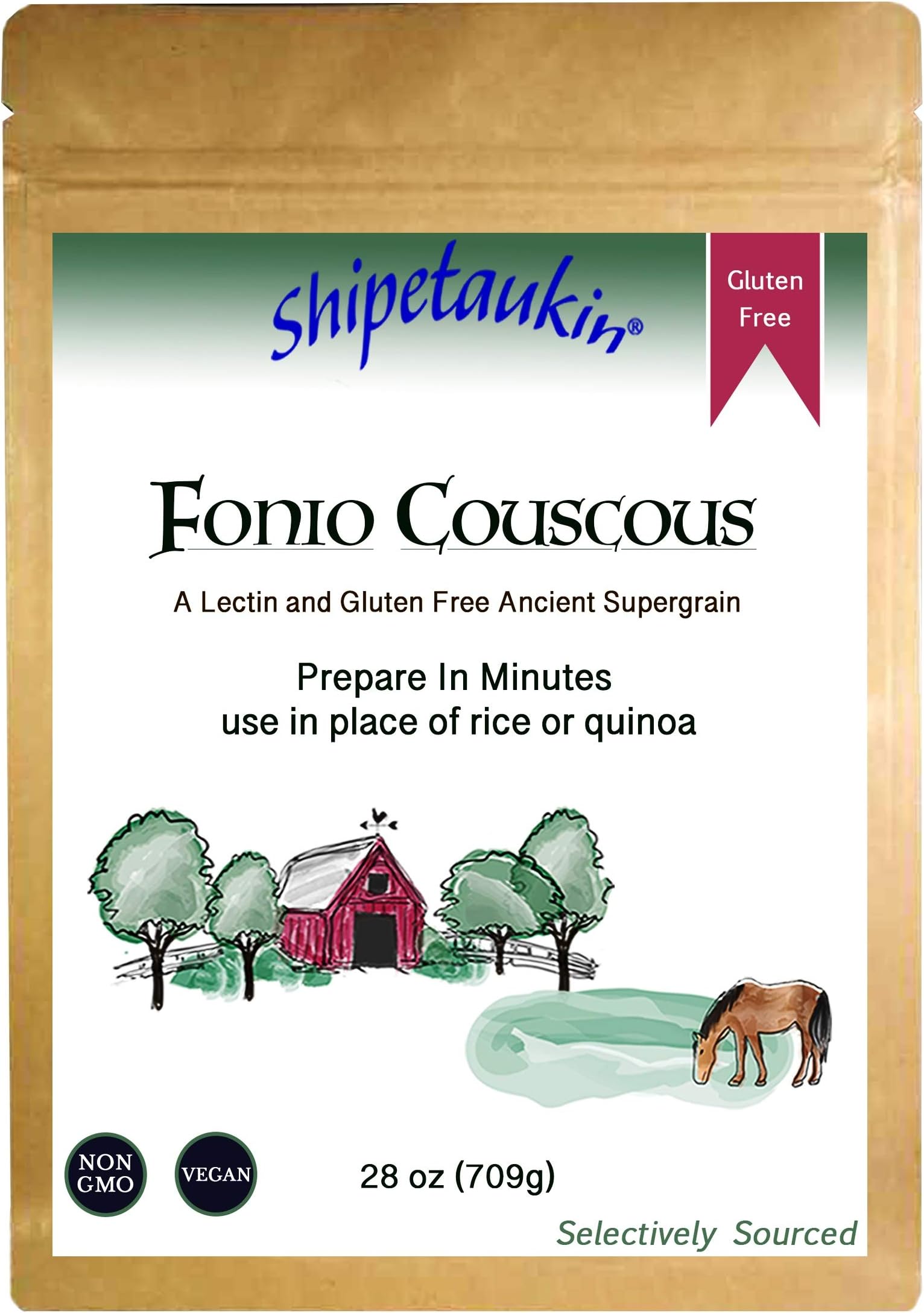 Shipetaukin Vegan Fonio Couscous: A Gluten Free, Lectin Free Ancient African Whole Grain Supergrain (28 Ounces)
