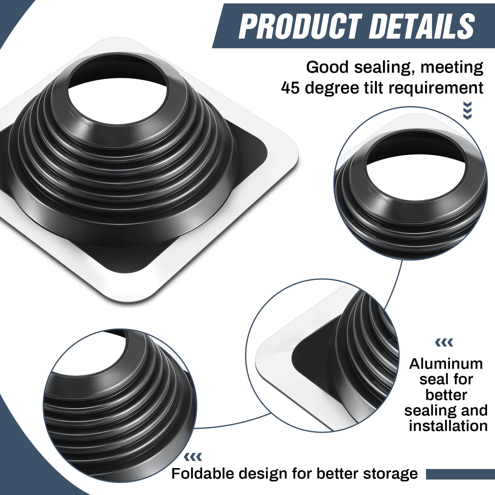 Yaocom Bota de ventilación de techo de metal #7 intermitente para tubería OD de 6 a 11 pulgadas, base cuadrada Epdm, kit de ventilación de techo (1 unidad, 14.8 pulgadas)