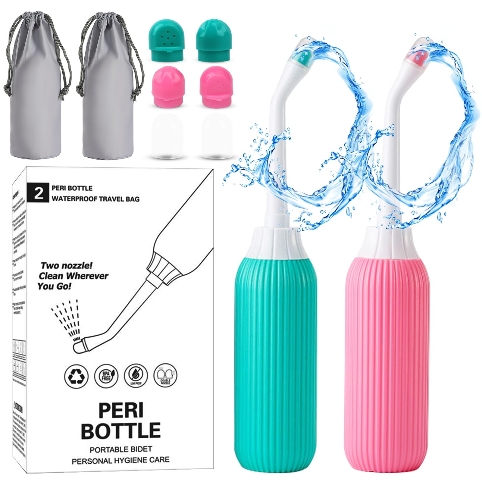 Homarket500 ml Portable Bidet Bottle Travel Toilet Shattaf Hand-held Spray Water Sprayer Plus a Silicone Travel Bidet (Pink 500ML+Green 500ML)