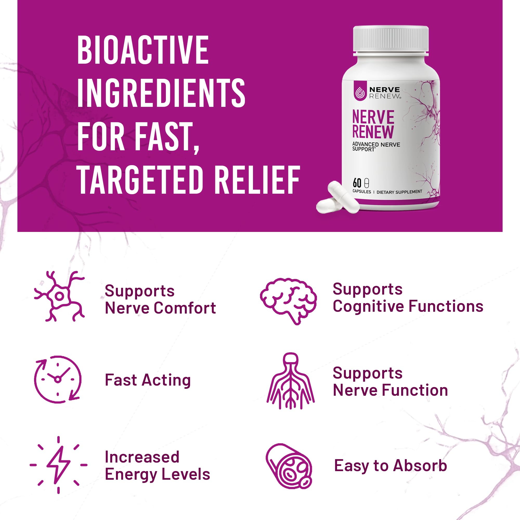 NERVE RENEW Advanced Nerve Support Supplement - 300mg Stabilized R-Alpha Lipoic Acid, Vitamin B Complex, Benfotiamine, Herbs for Fast-Acting Support - 60 ct — Amazon image 3