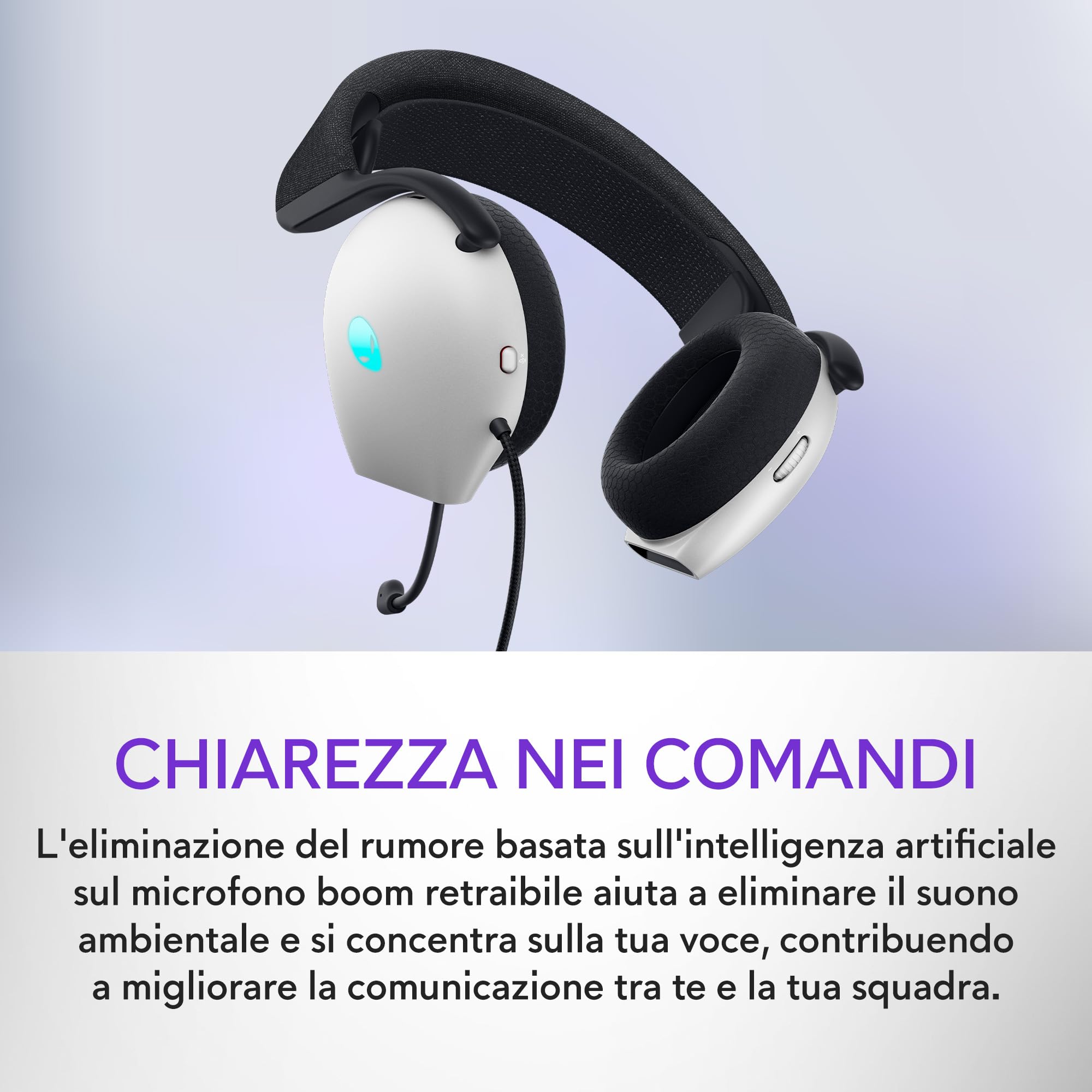 Alienware AW520H Cuffie da Gaming – Cablate con Audio Hi-Res, Dolby Atmos, Microfono Retrattile, Illuminazione RGB AlienFX, Lunar Light