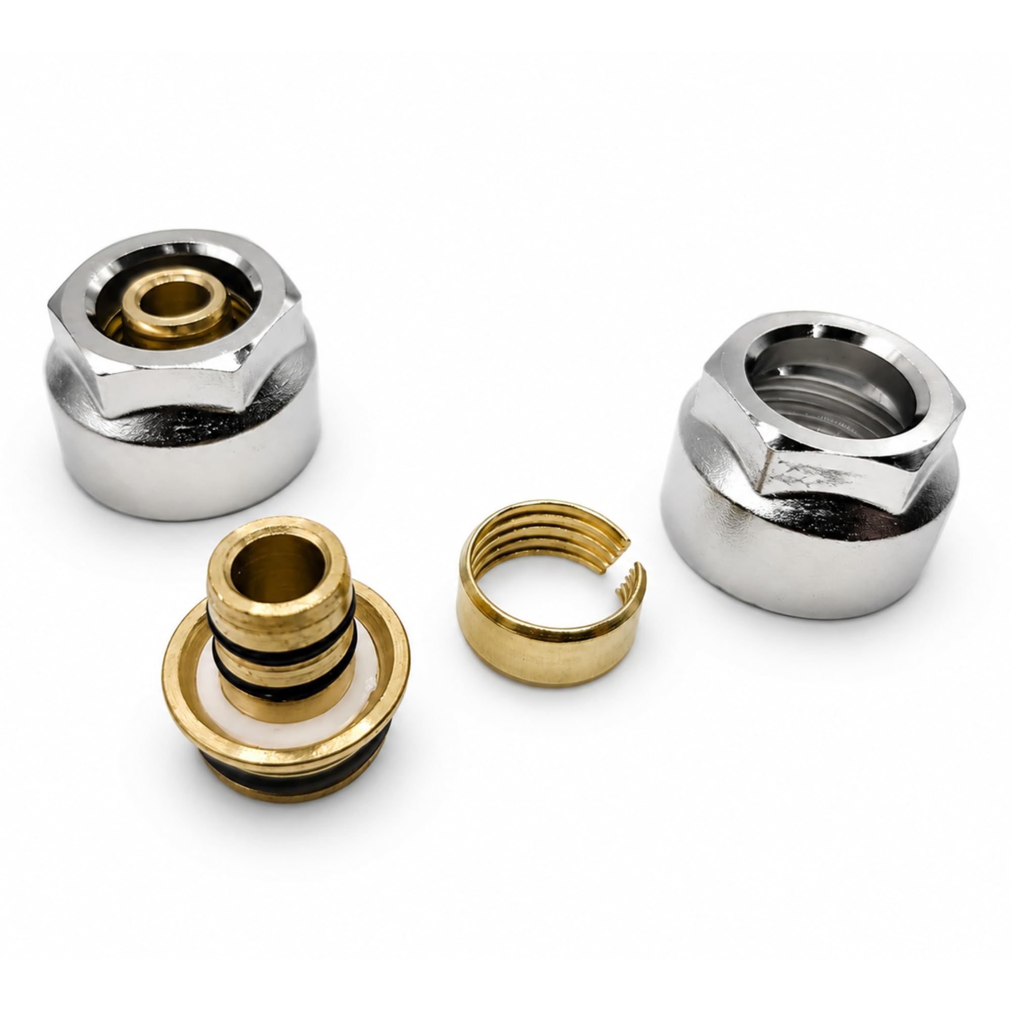 Evo White 16Mm Ufh Pipe Connectors Pack Of 2 – Underfloor Heating Manifold Compression Fittings, 3/4" Brass Pipe Adapters For 16Mm Pex, Pert & Mlcp Underfloor Heating Pipe
