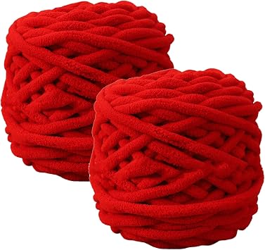 2 Pack Fluffy Plush Blanket Yarn, 100g/3.5oz Chunky Chenille Yarn for Crocheting, Knitting, DIY Craft Red, 2 Pack