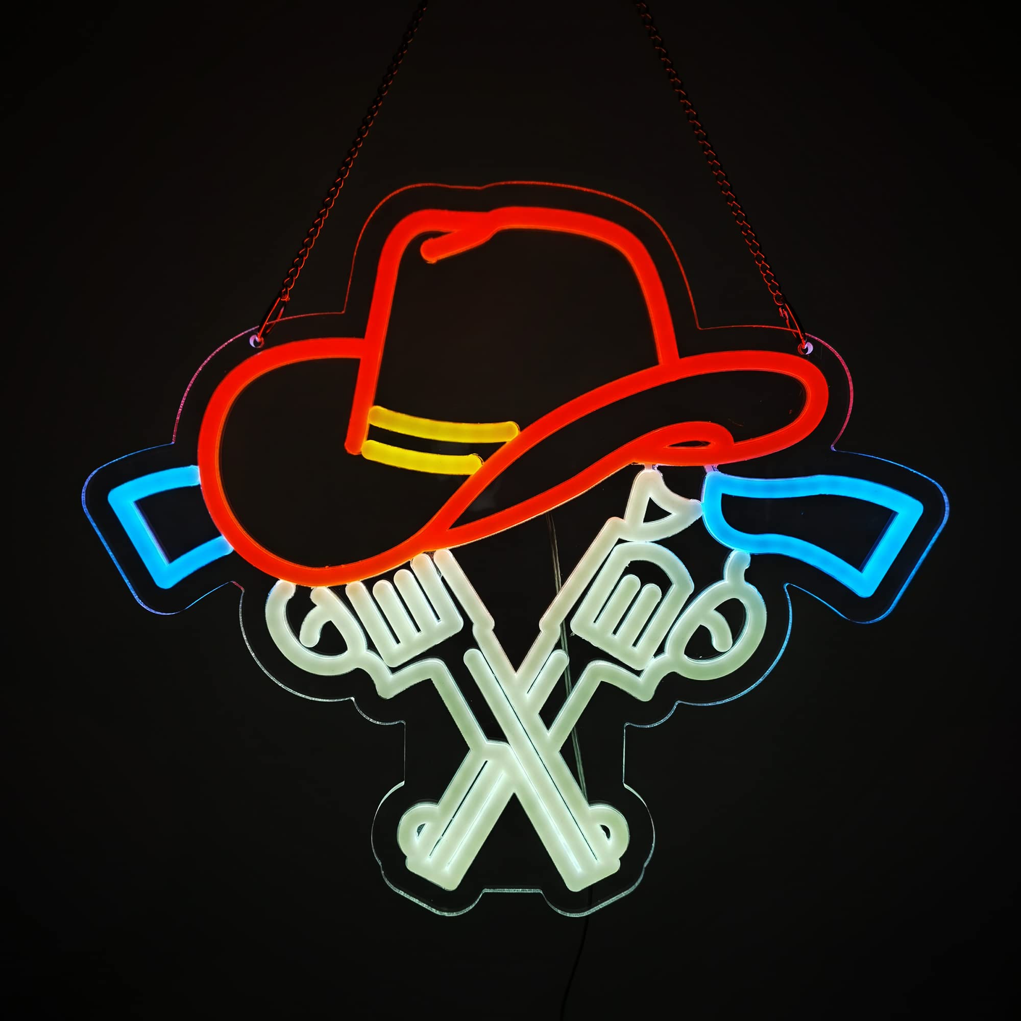 Diyida Cowboy Hat Revolver LED Neon Light Sign for Beer Bar Club Bedroom Office Hotel Pub Cafe Wedding Birthday Party Man Cave Art Wall