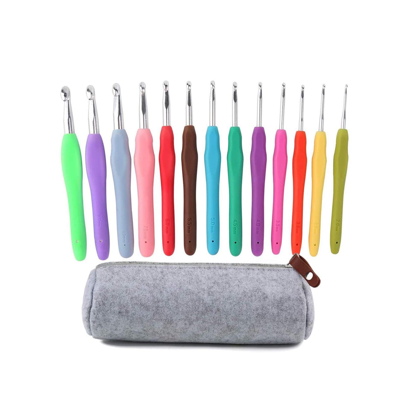 MAODING13 Pcs Crochet Hook Set,Ergonomic Grip Soft Handles,2mm(B)-10mm(N) Extra Long  Plus Knitting Needles Weave Yarn Set