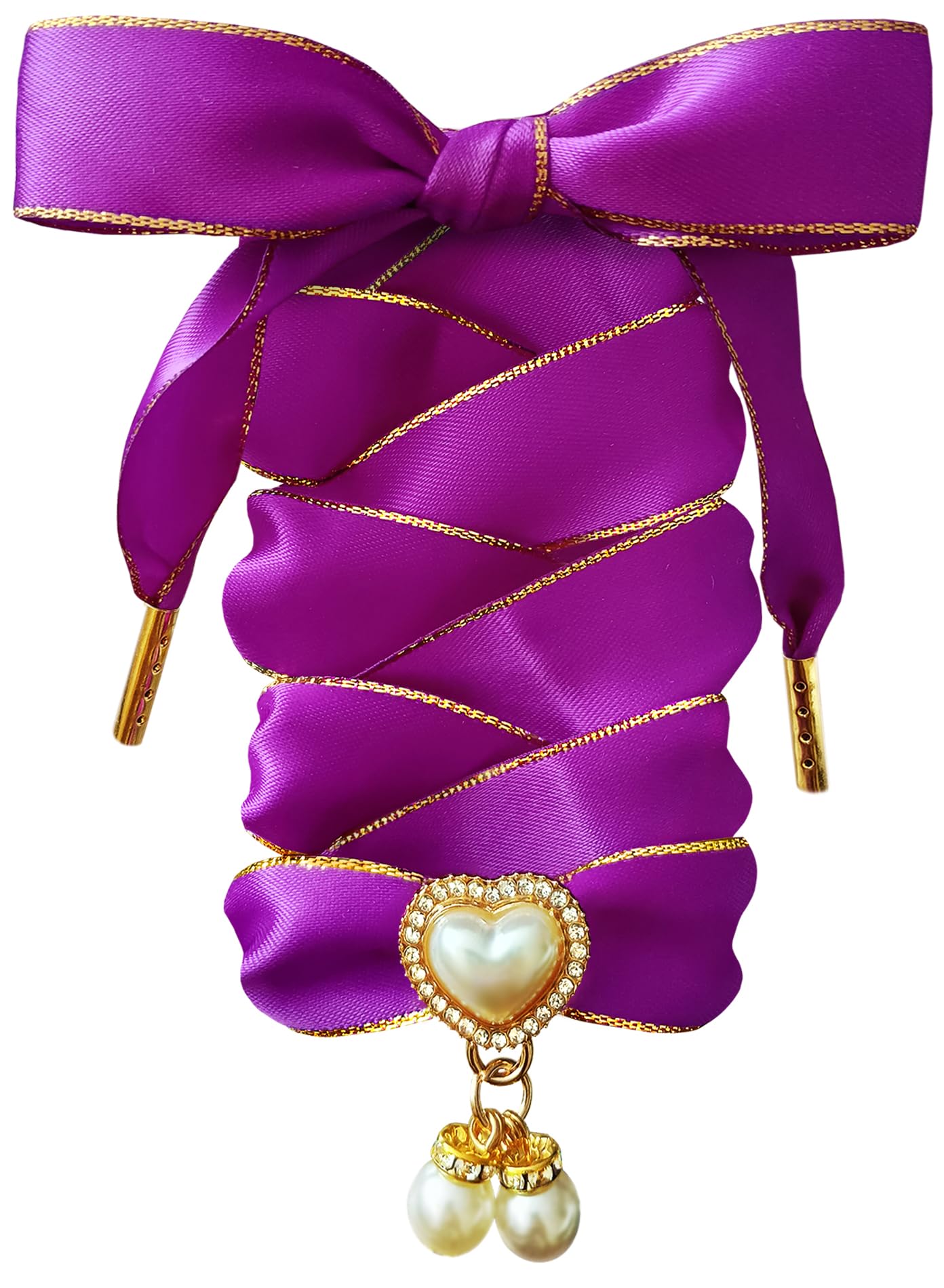 TOPPING STYLE Fashionable Satin Ribbon Shoe Laces with Bling Pearl Charms for Girls & Women