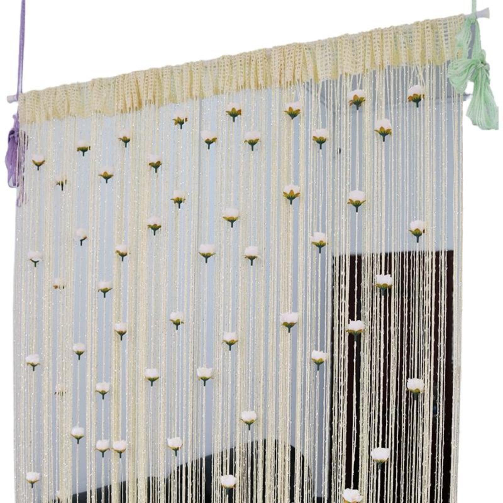 String Curtain, Floral Door Divider, Room Decor, Privacy Tassel, Decorative Polyester Beige-image-34