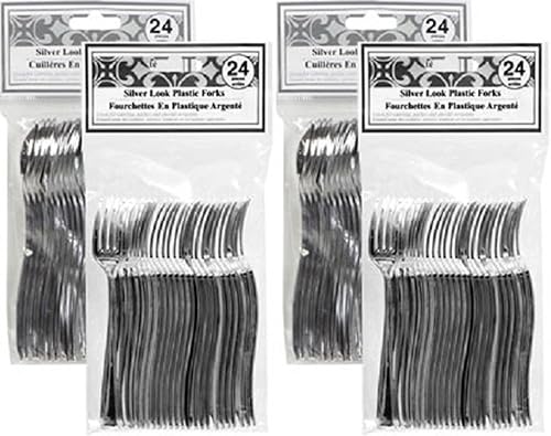 Mini tenedores plateados y mini cucharas de plata, 48 cada uno (96 piezas)