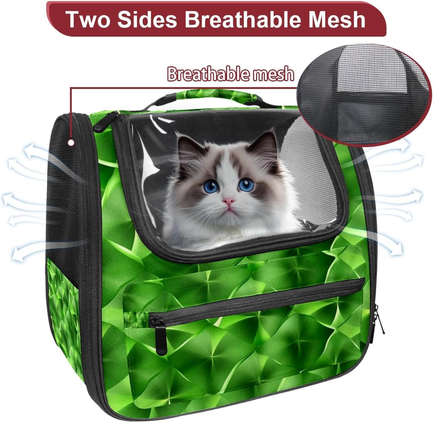 Portable Travel pet Backpack Carrier Hamster Bag Small Dog cat Carrier Breathable Hang Bag, Green Clovers (3)