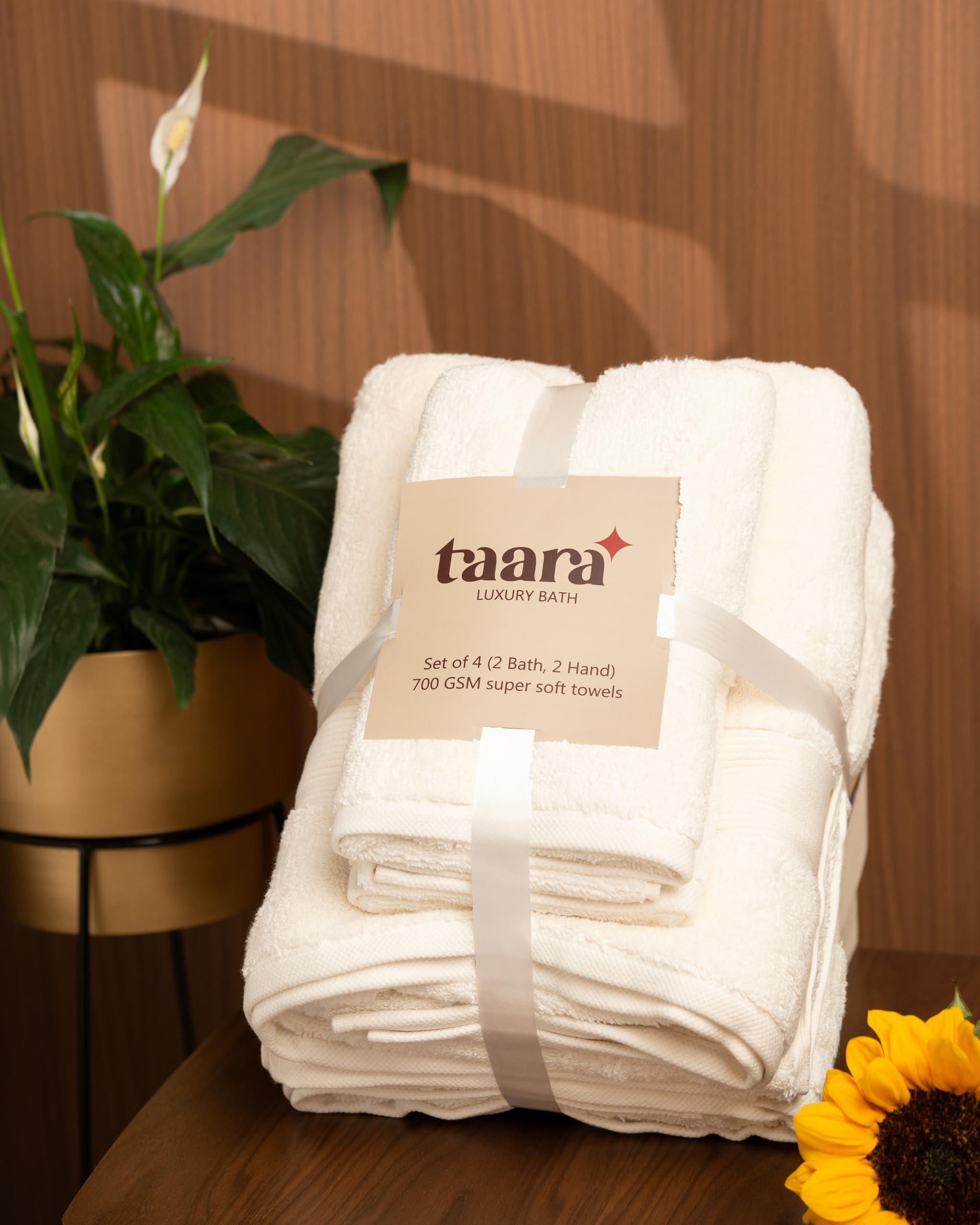 Towel Set, 700 GSM Cotton, 2 Bath and 2 Hand Towels, Super Soft (Off White)-image-30