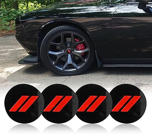 Miniatura 1 de 4 tapas centrales de rueda de plástico ABS de 2-12 pulgadas, 2.520 in, color negro brillante y rojo, para cargador Challenger 2017-2019 6CZ27DX8AA