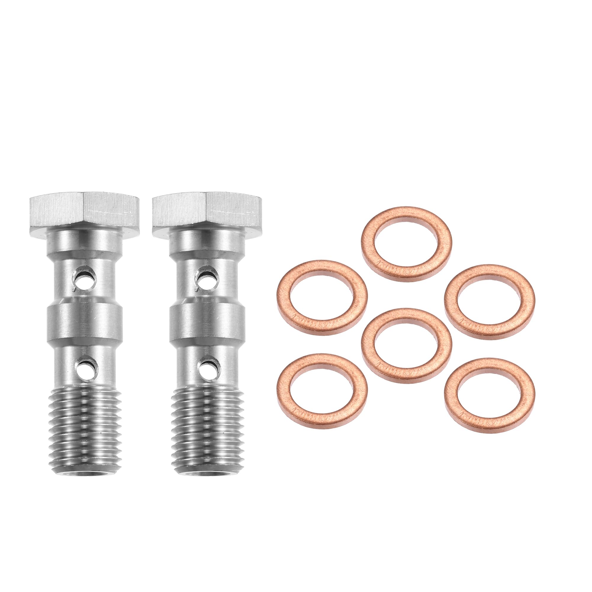 X AUTOHAUX Lot de 2 boulons de banjo en acier inoxydable AN3 filetage 3/8-24 avec rondelles en cuivre Double boulon banjo Longueur 31 mm