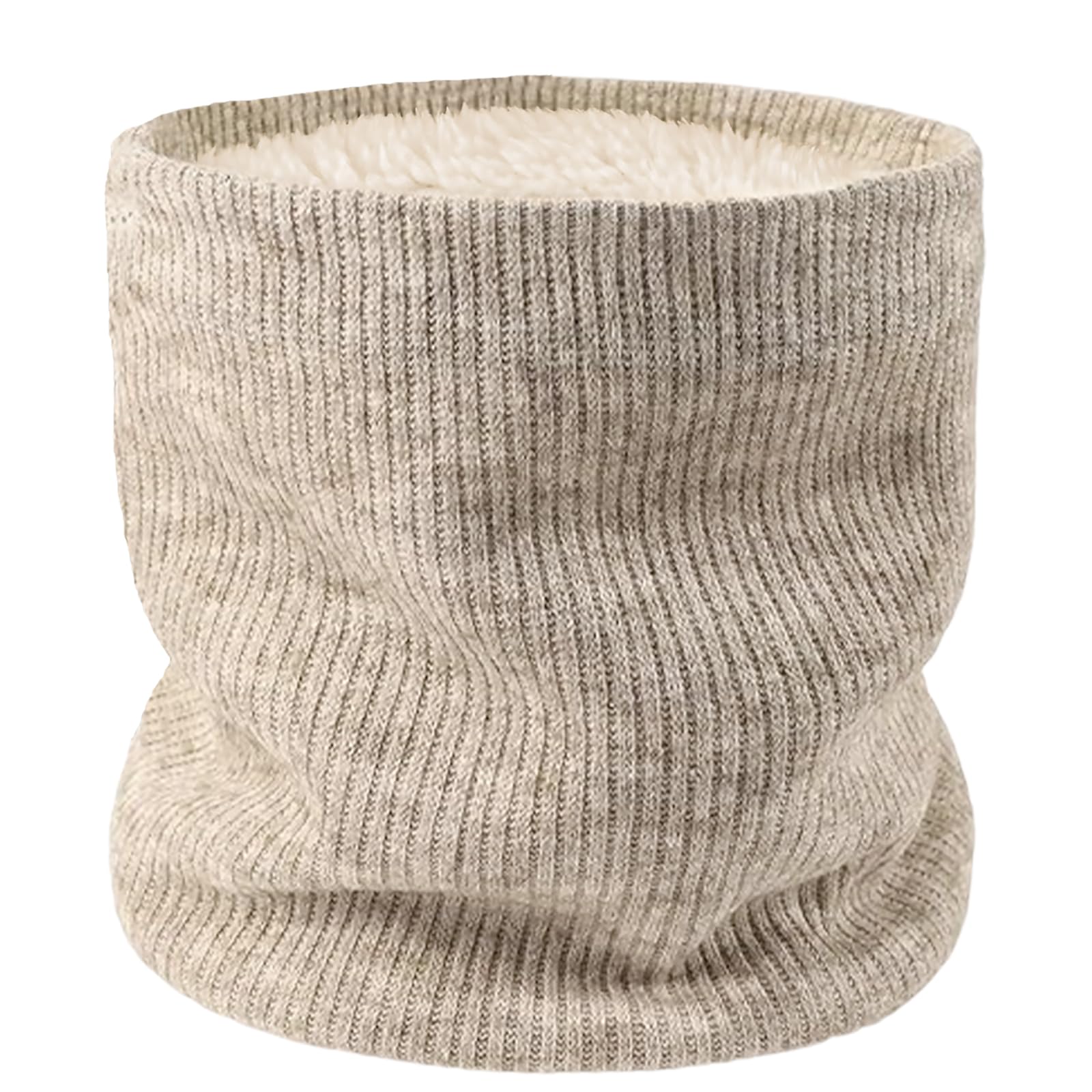 Bdgyck Unisex Beige Fleece Neck Warmer Thermal Snoods, Windproof Thermal Knitted Neck Snood, Thick Knitted Circle Scarf Winter Warm Gaiter Face Covering For Cycling Running Skiing Motocycle Sports