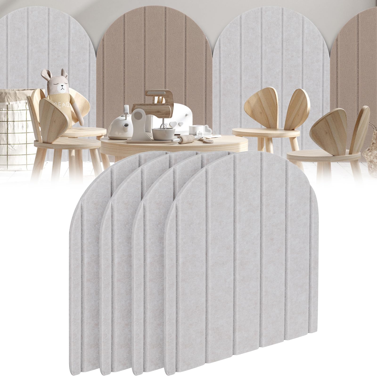 3D Wandpaneele,4 Stück 32x43cm Wandschutz Filz-Paneel Dekorative Wandpaneele Selbstklebend Antikollision Wandpolster für Schlafzimmer,Kinderzimmer (Hellbeige)