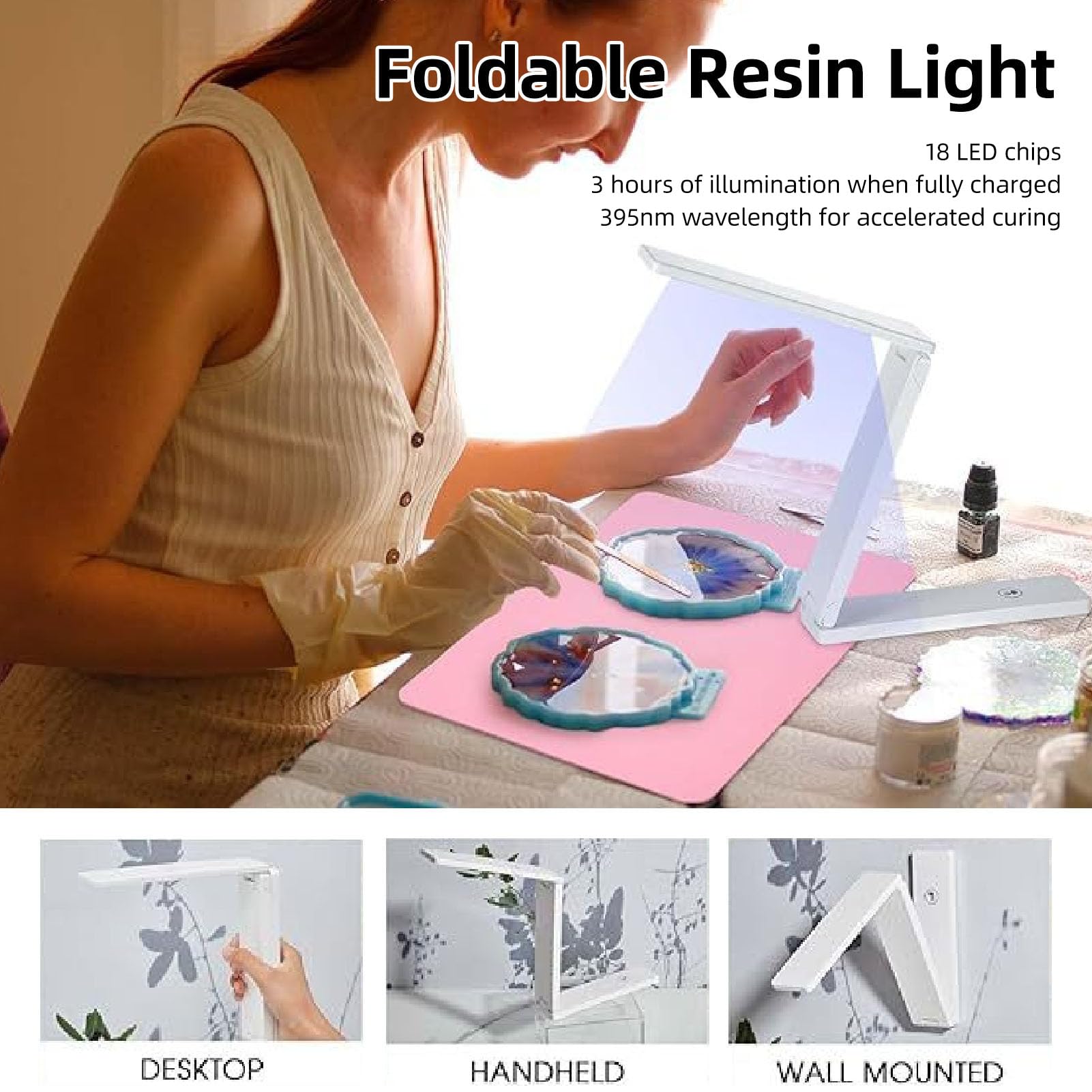 Srliya Lampe à Polymériser en Résine LED Efficace et Pliable, 18 Puces D'éclairage pour la Fabrication de Bijoux, Décoration Artisanale pour Artisans et Débutants, Blanc/vert