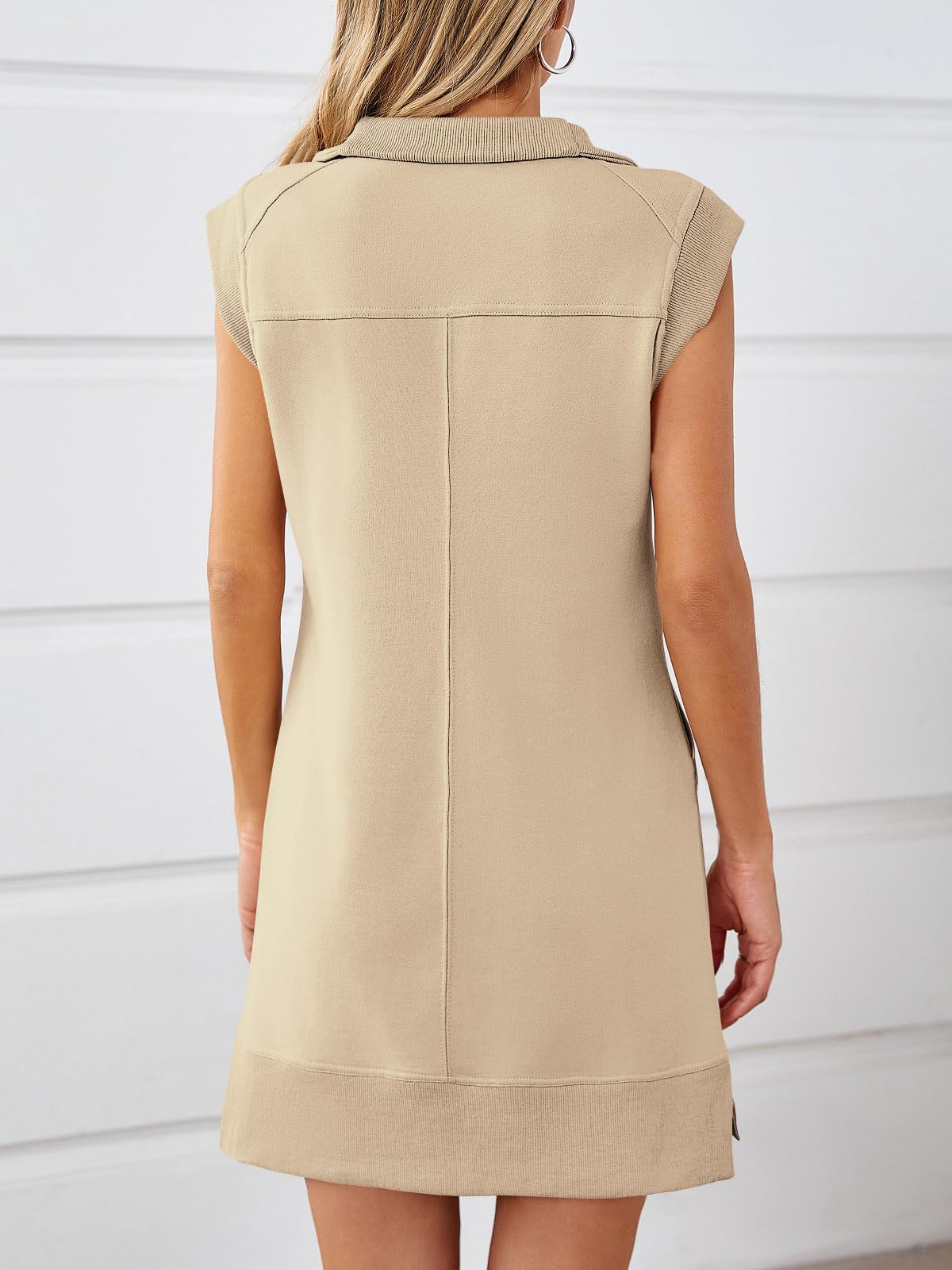 Fisoew Vestido tipo sudadera de verano con media cremallera para mujer, cuello en V, sin mangas, para entrenamiento, mini vestido tipo túnica