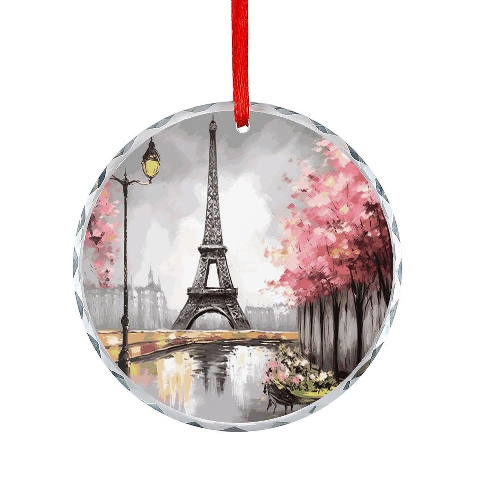 Btcowzrv Style Oil Painting Paris Eiffel Tower Round Ornament Hanging Pendant Decor