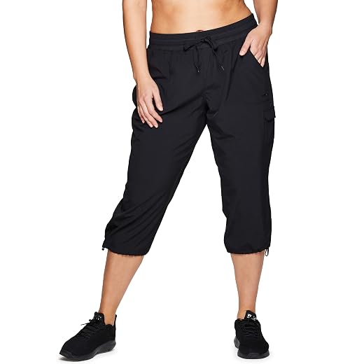 RBX Active Women's Plus Size Fashion Lightweight Woven Body Skimming Drawstring Cargo Capri Pant