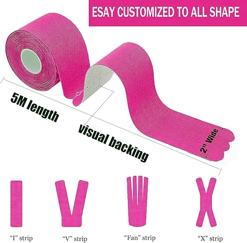 Vista 19 de Cinta de kinesiología precortada (6 rollos, 120 tiras precortadas), impermeable, para deportes y atletismo, cinta terapéutica deportiva, cinta Negro