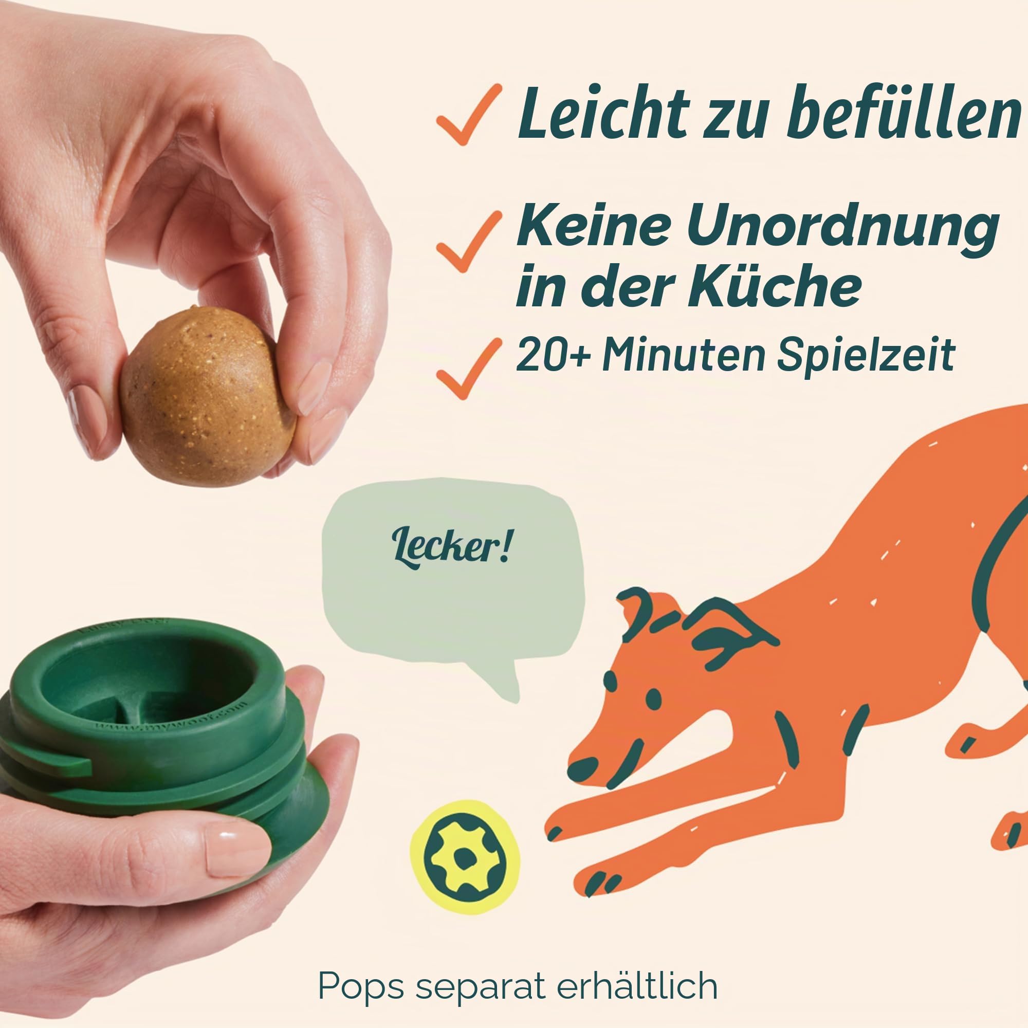 WOOF Pupsicle, XL 34 kg und höher, langlebiges Hundespielzeug, um Ihren Welpen abgelenkt zu halten, sicher für Hunde, leicht zu reinigen, befüllbares Hundespielzeug