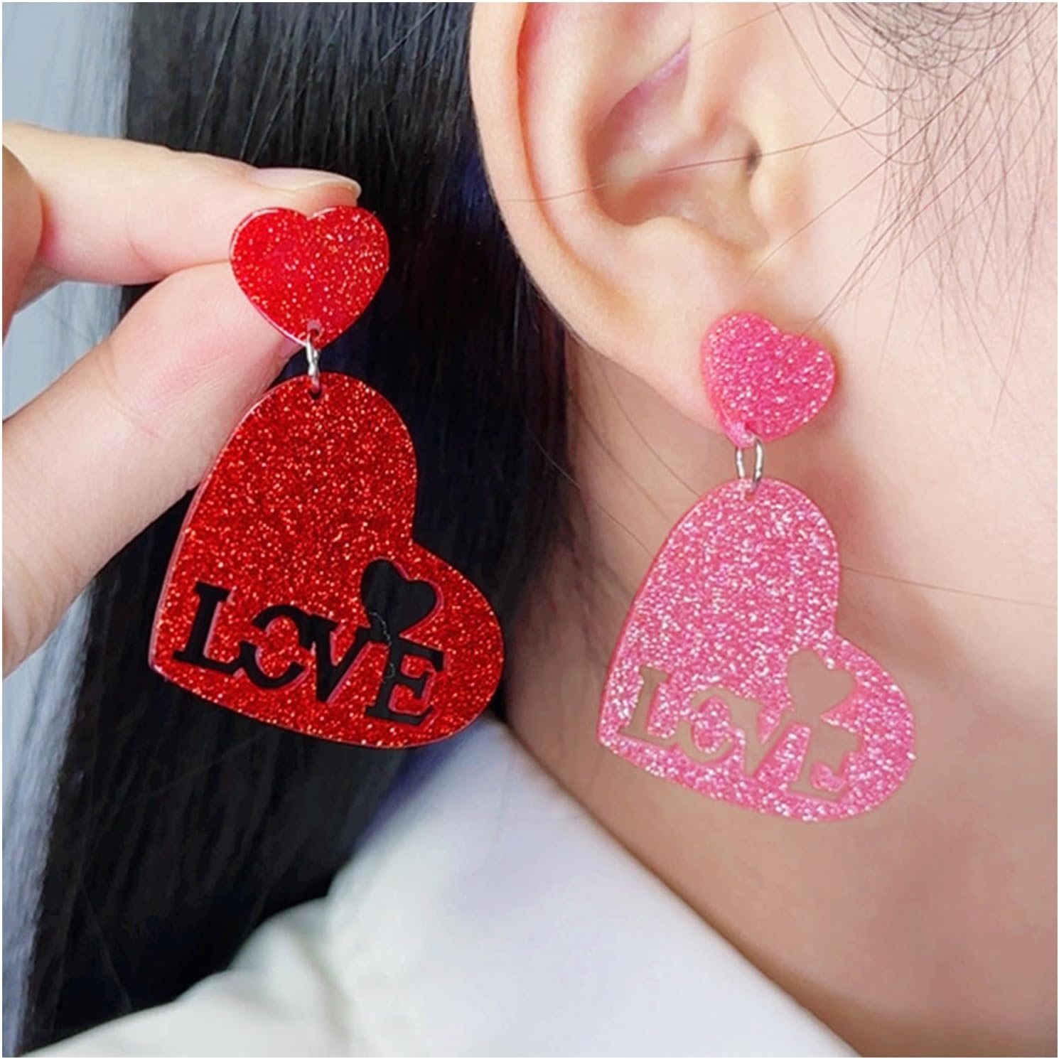 Double Heart Earrings for Women Pink Heart Earrings Acrylic Love Heart Drop Dangle Earrings Valentine's Day Gift for Women - Image 4