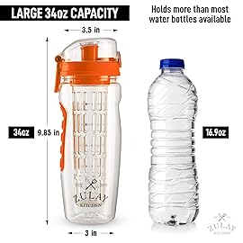 Zulay Kitchen 34 oz Large, Leakproof Fruit Infuser Water Bottle with Anti-Slip Grip - Men and Women\'s Ideal Fitness Gift Or For Gym, Camping, and Travel - Sunrise Orange