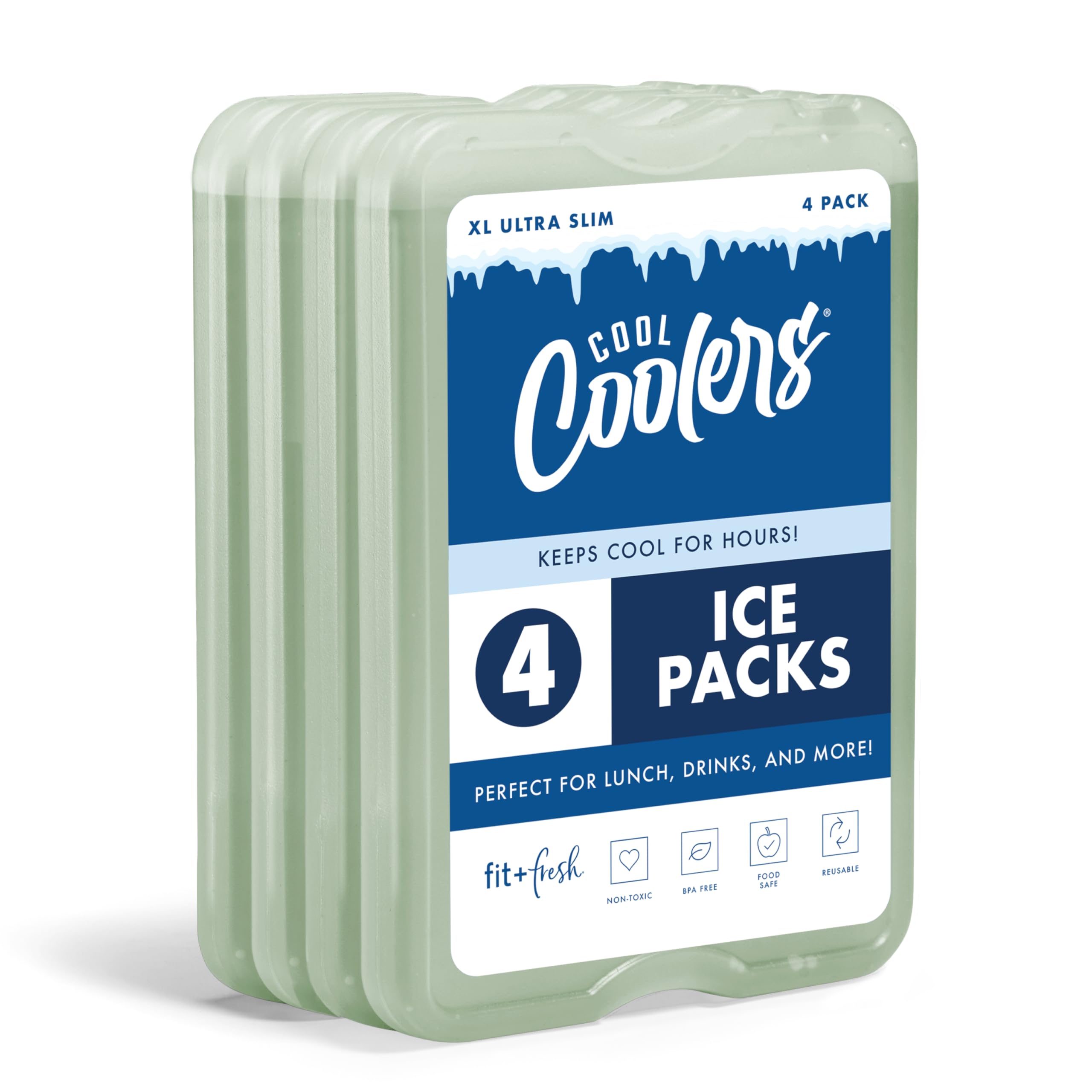 Cool Coolers by Fit & Fresh XL Slim Ice Packs, Quick Freeze Reusable Ice Packs for Lunch Boxes & Coolers, Long-Lasting, Space Saving Cooler Ice Packs,