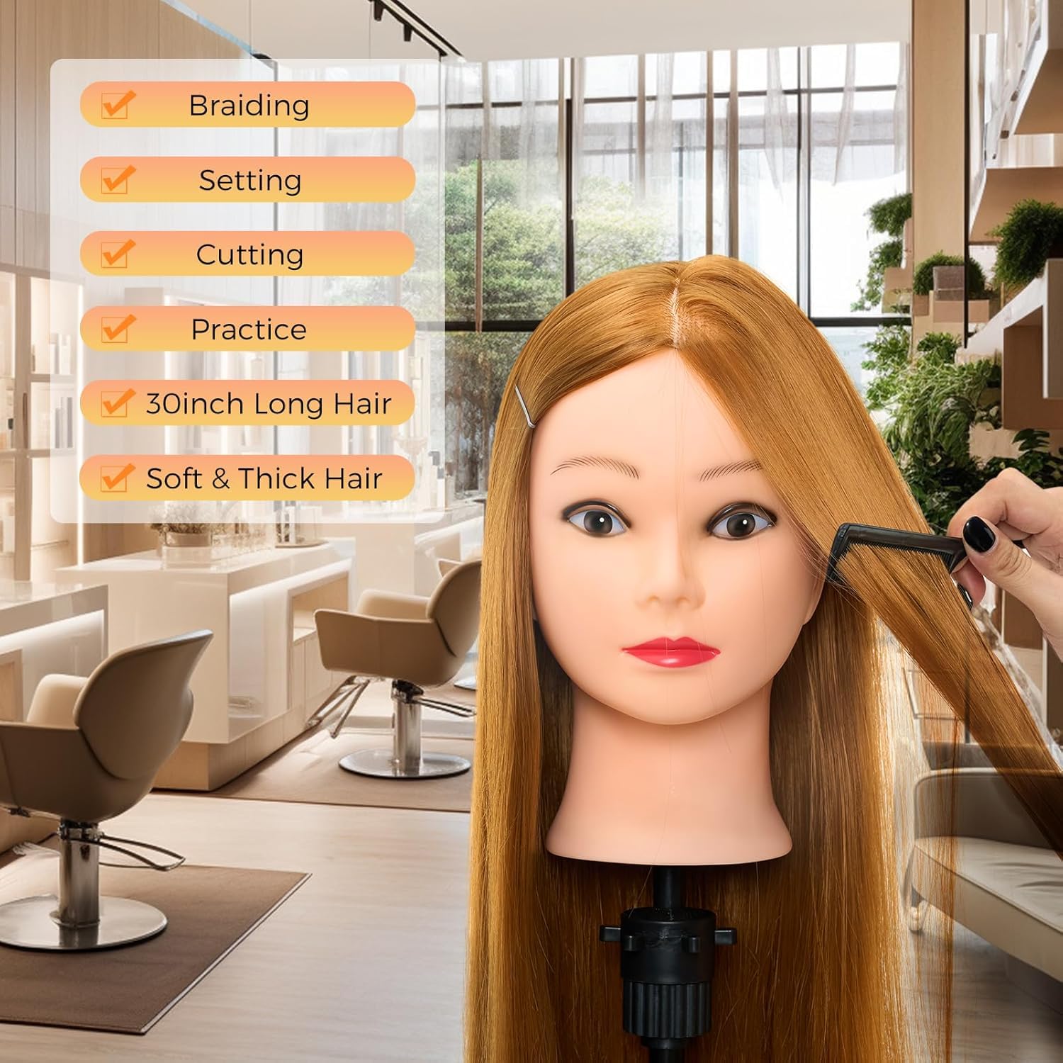 Neverland Beauty 30" Übungskopf Frisierkopf Friseur 100% Synthetisches Haar Perückenkopf mit Halter + Zubehör Set