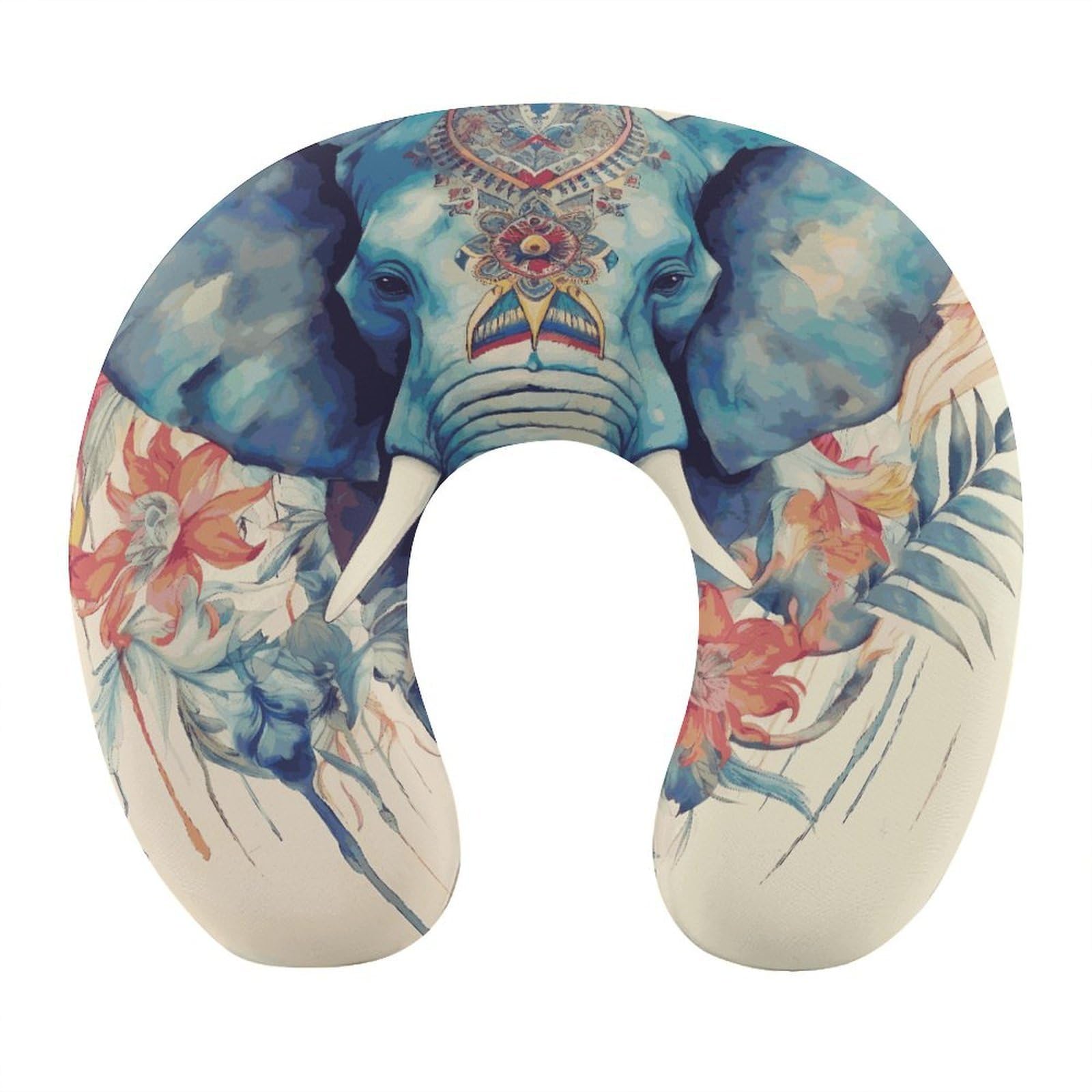 FekiLoot Peacock Feathers Elephant Travel Pillow,U Shaped Office Napping Pillow Support Neck and Head Comfortable Travel Neck Pillow U Shape Sleeping Essentials for Long Haul Flights