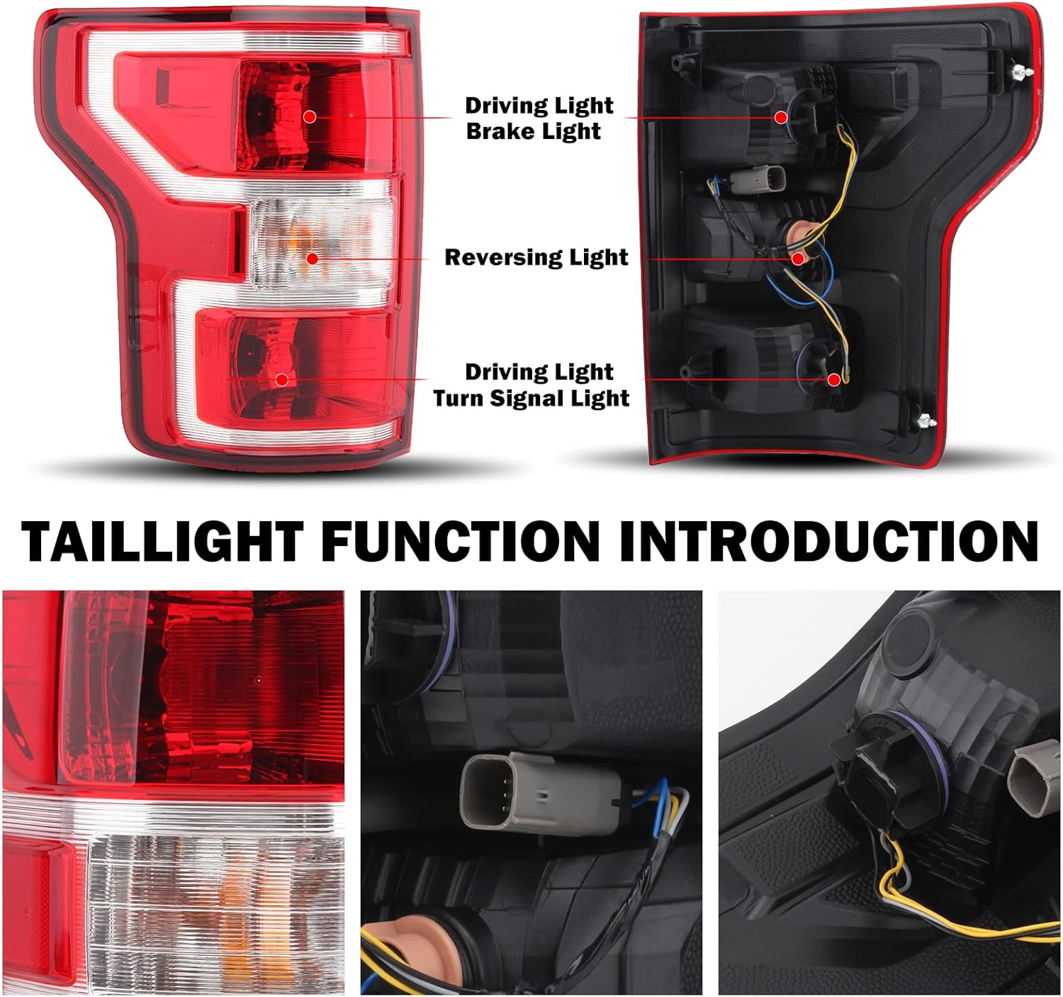 Driver Side Tail Light Assembly Compatible with Ford F-150 2018-2020 With Bulb and Harness Left Tail Lamp