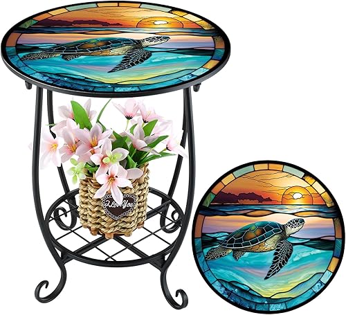 Miniatura 13 de Mesa auxiliar redonda para exteriores, mosaico pequeño, decoración de patio, planta interior, mesa de té para patio, porche, jardín, sala de estar,