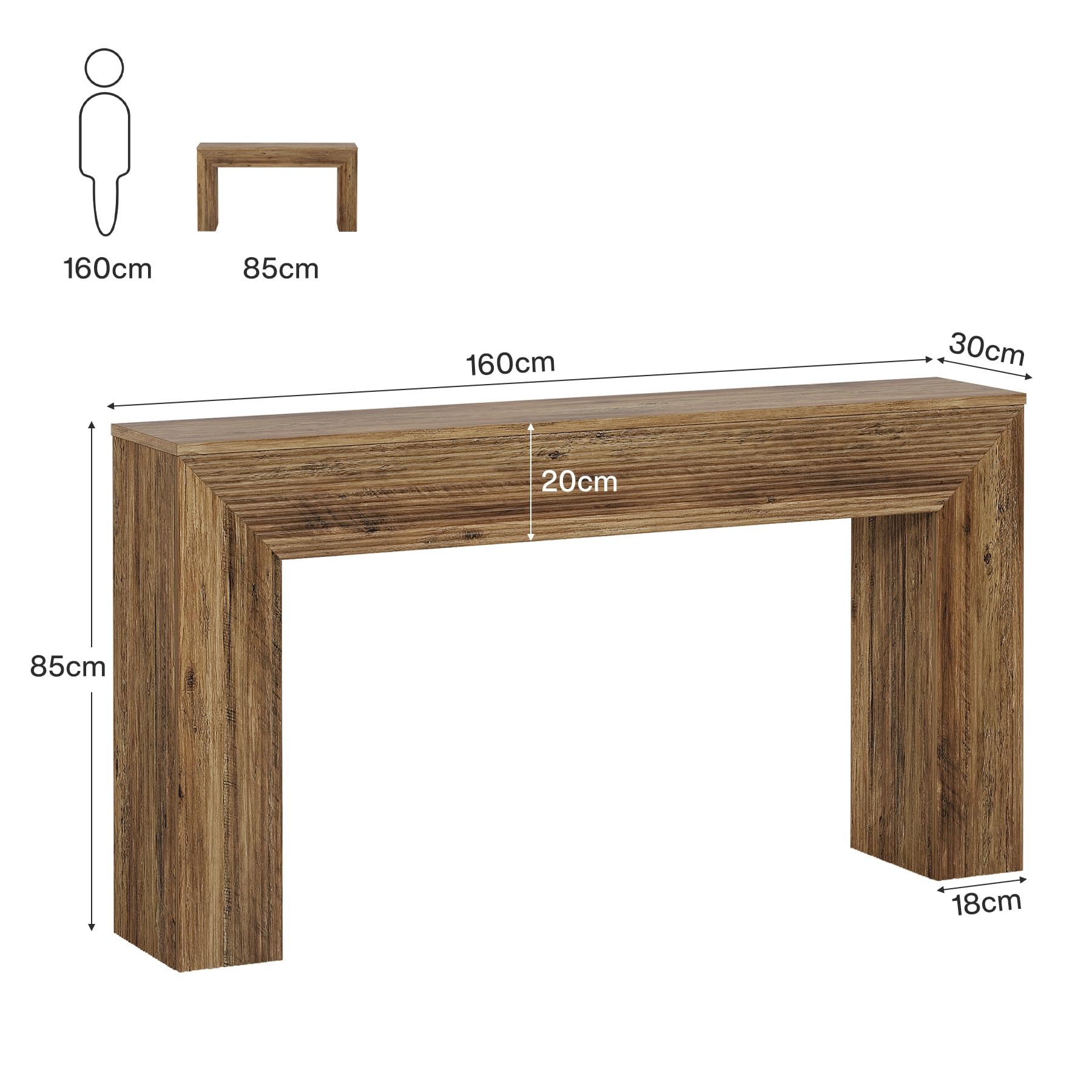 Tribesigns Mesa Consola, 160 cm Consola Acanalada de Entrada Industrial, Mesa Auxiliar de Pasillo, Mesa Recibidor para Pasillo, Sala de Estar, Marrón Rústico