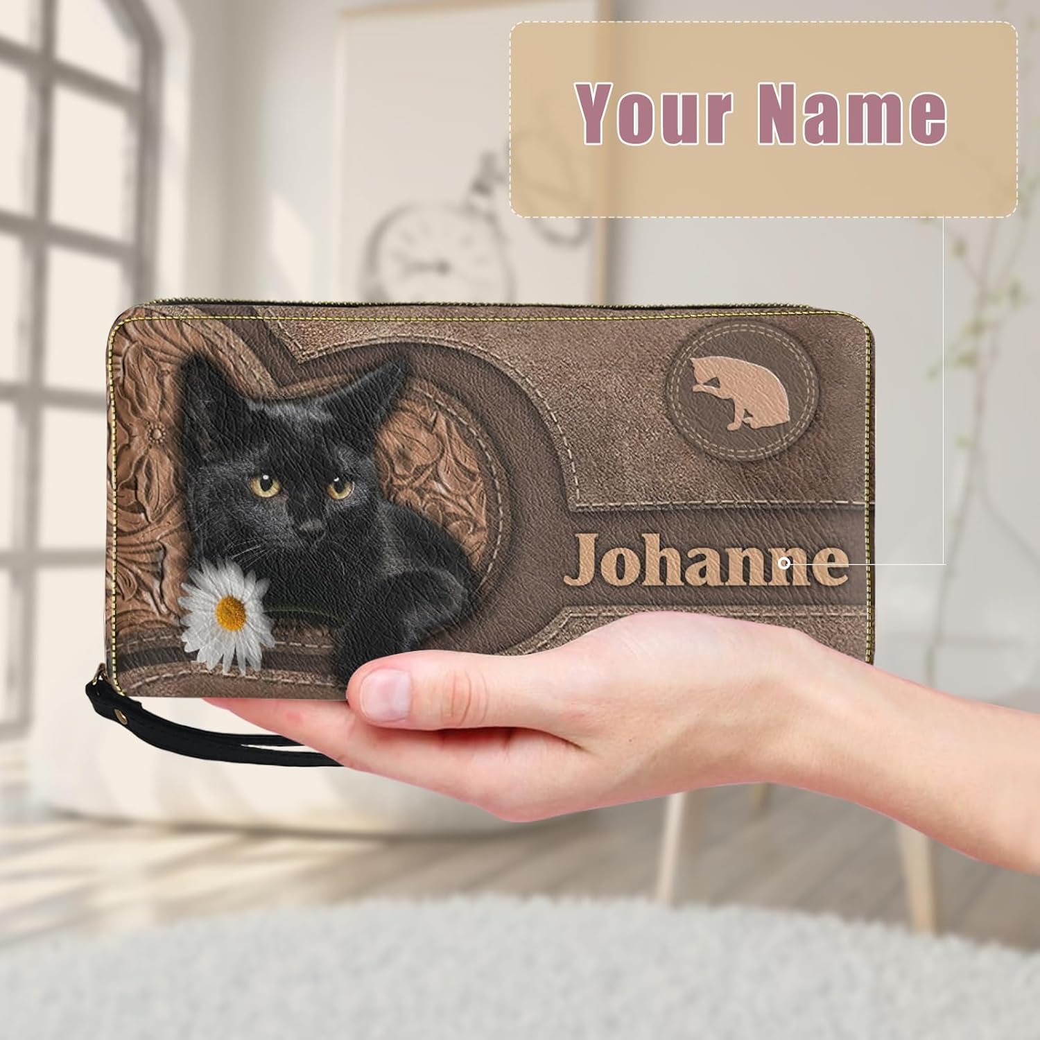 Tuoxiukan Customized Womens Handbags And Wallet Sets Personalized Cat Tote Bags for Girls Teens PU Leather Wallet Purses Zip Around Long Wallets Custom Gifts for Cat Lovers